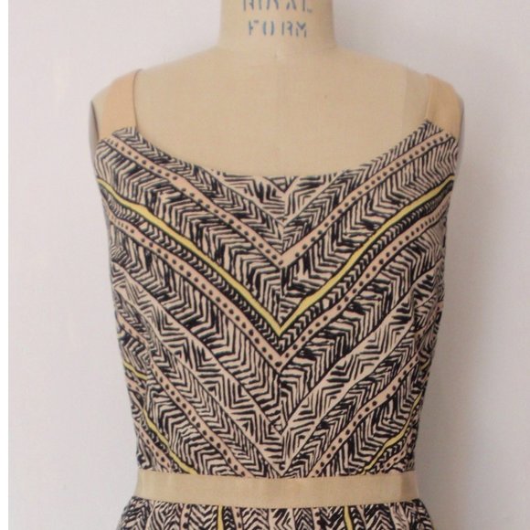LOFT TAN BLACK YELLOW TRIBAL GEOMETRIC SHEATH DRESS 16 NWT - Picture 7 of 11